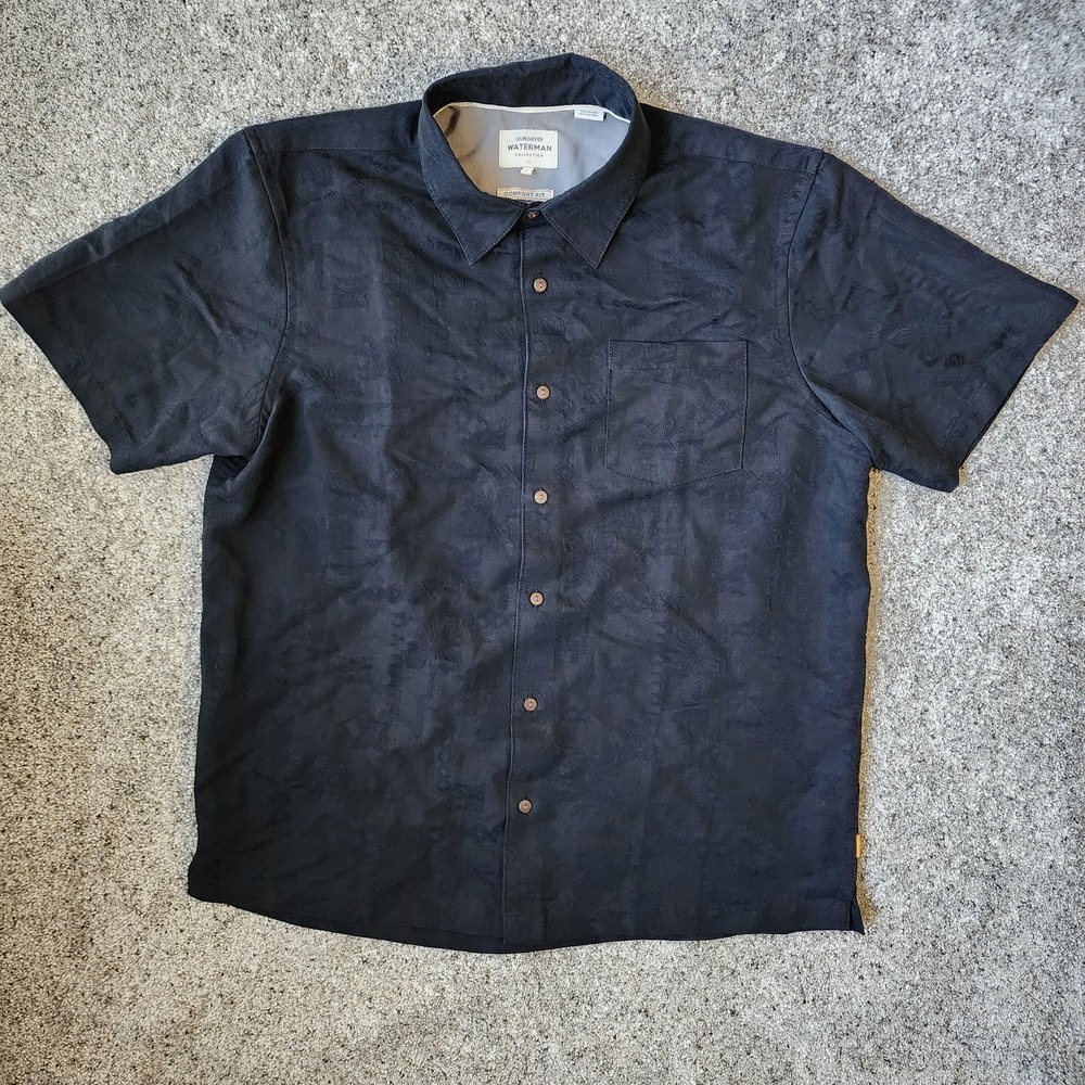 Quiksilver‎ Waterman Shirt Mens L Black Modal Floral Comfort Fit Short-Sleeve